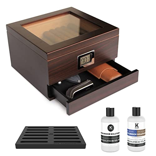 CASE ELEGANCE Glass Top Handcrafted Cedar Humidor with Front...