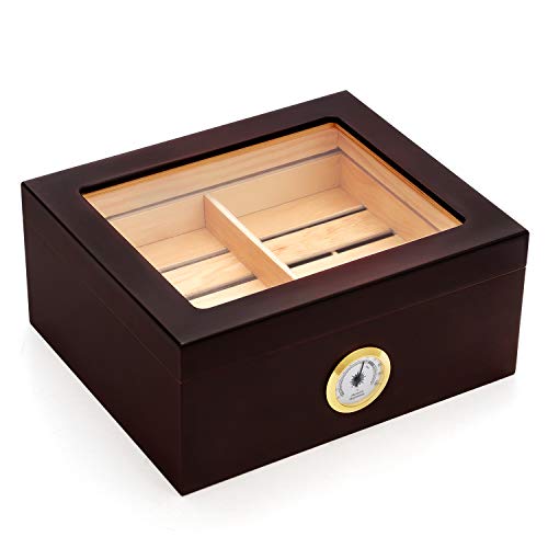 Kendal Cigar Desktop Humidor, Glass Top, Brass Ring Glass...