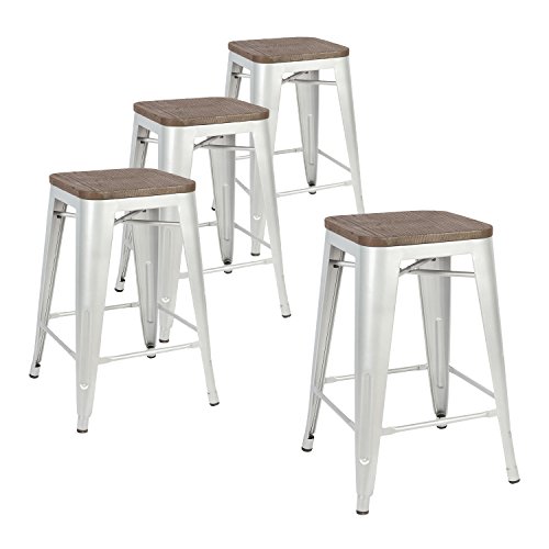 LCH 24 Inch Metal Industrial Patio Bar Stools, Set of 4...