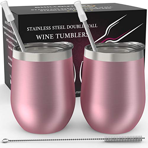 CHILLOUT LIFE Stainless Steel Wine Tumblers 2 Pack 12 oz -...