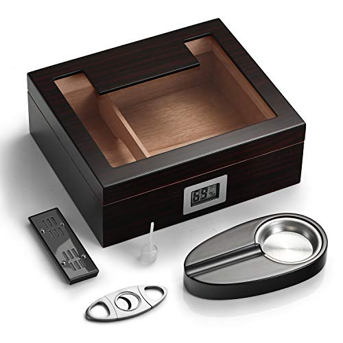 Woodronic Cigar Humidor with Digital Hygrometer for 35 to 50...