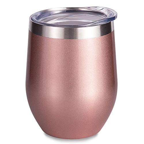 SUNWILL Insulated Wine Tumbler with Lid Rose Gold, Double...