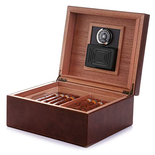 MEGACRA Desktop Cigar Humidor, Cedar & Leather Cigar Storage...