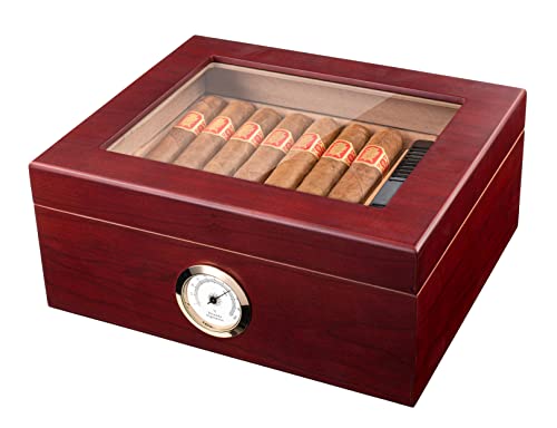 Mantello Cigar Humidors- Royal Glass-Top Humidor Cigar Box -...