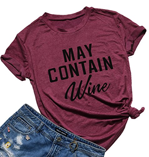 May Contain Wine T Shirt Alcohol Shirts Womens Letter Print...