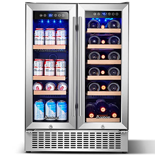 AAOBOSI 24 Inch Beverage and Wine Cooler Dual Zone 2-IN-1...